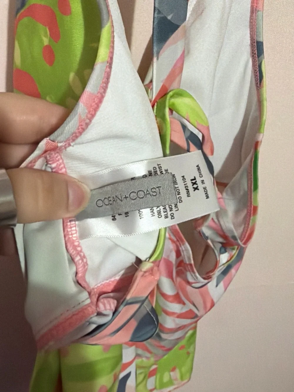 Tropical Leaf Print Racerback Tankini Top - Pink & Lime - Picture 4 of 4